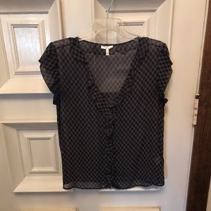 Joie ruffled, checked silk top